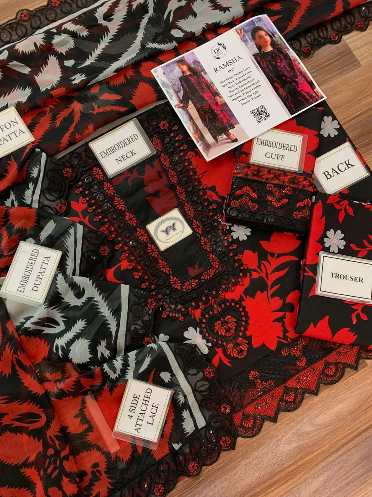 Ramsha Printed Embroidered Lawn 3PC Unstitched Memon Clothes